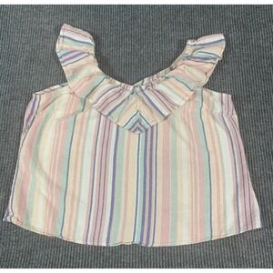 Ava James Top Womens 1X Multicolor Striped Sleeveless Linen Blend‎ BOHO Cropped